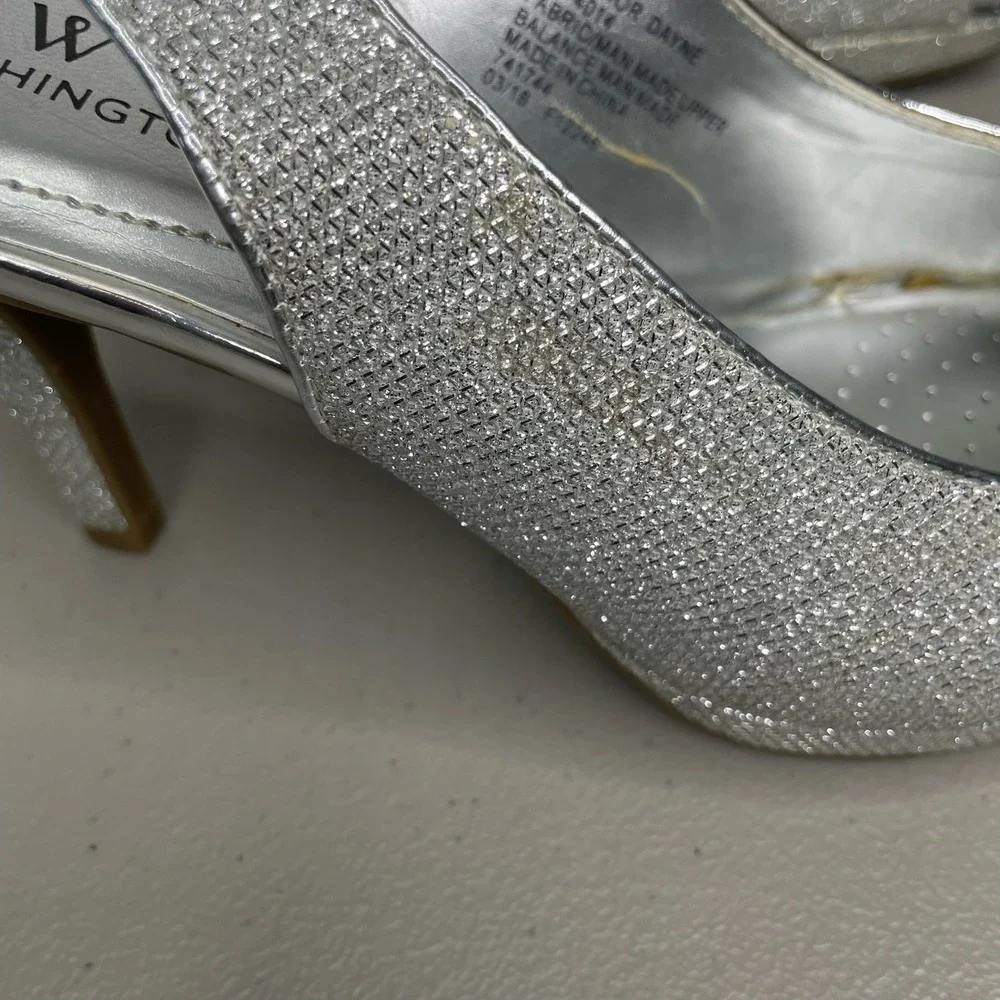 Worthington Pump Heels Slingback‎ Ankle Strap Open Toe Studded Silver Size 6.5